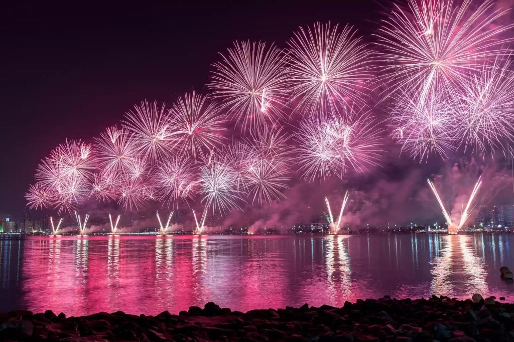 Fireworks in the night sky of Abu Dhabi.