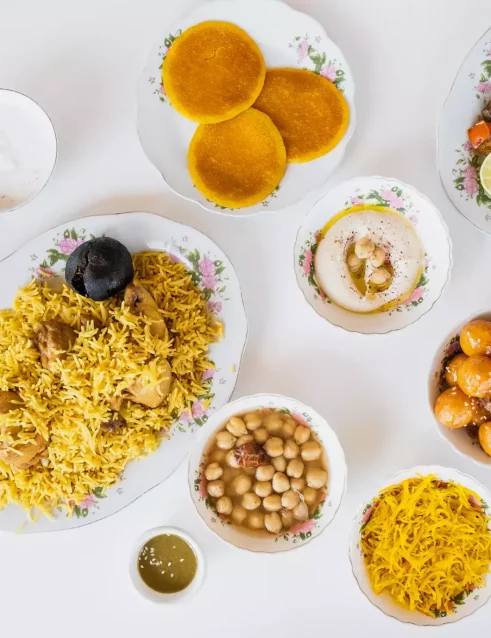 saudi arabian food displayed on a table