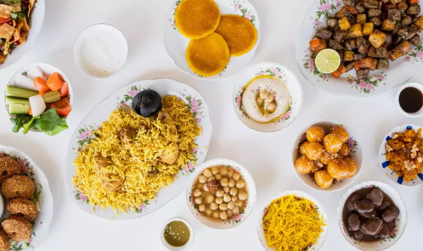 saudi arabian food displayed on a table