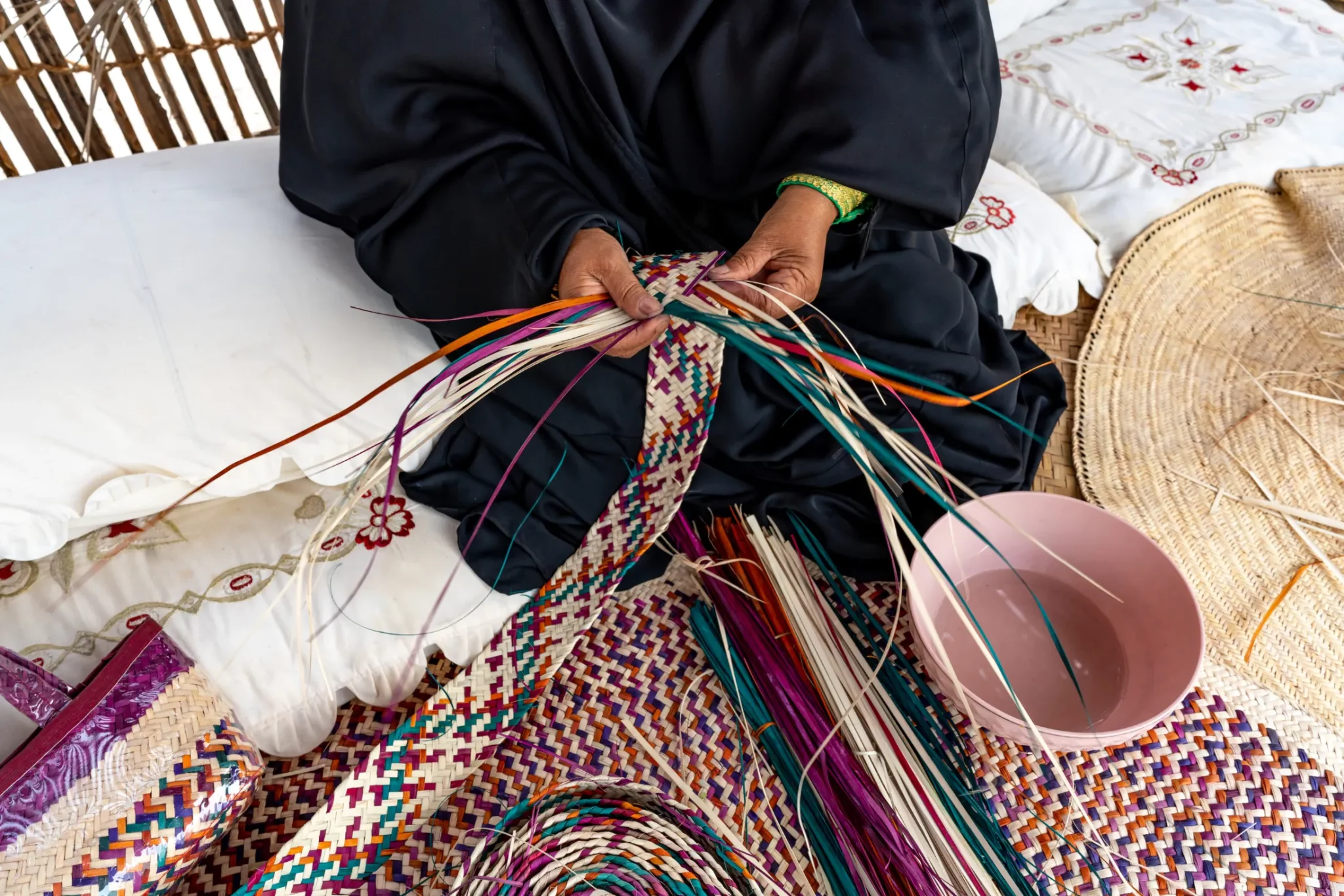 Woman-doing-traditional-weaving