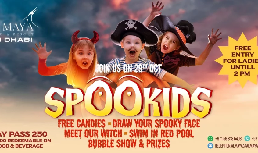 Banner for a Halloween party for kids called spookids at the Al Maya resort in Abu Dhabi