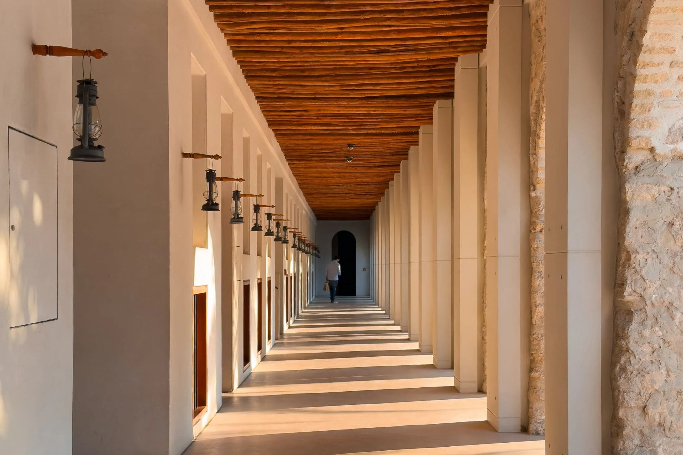 Unique architecture style with long hallways, Qasr Al Hosn in Abu Dhabi