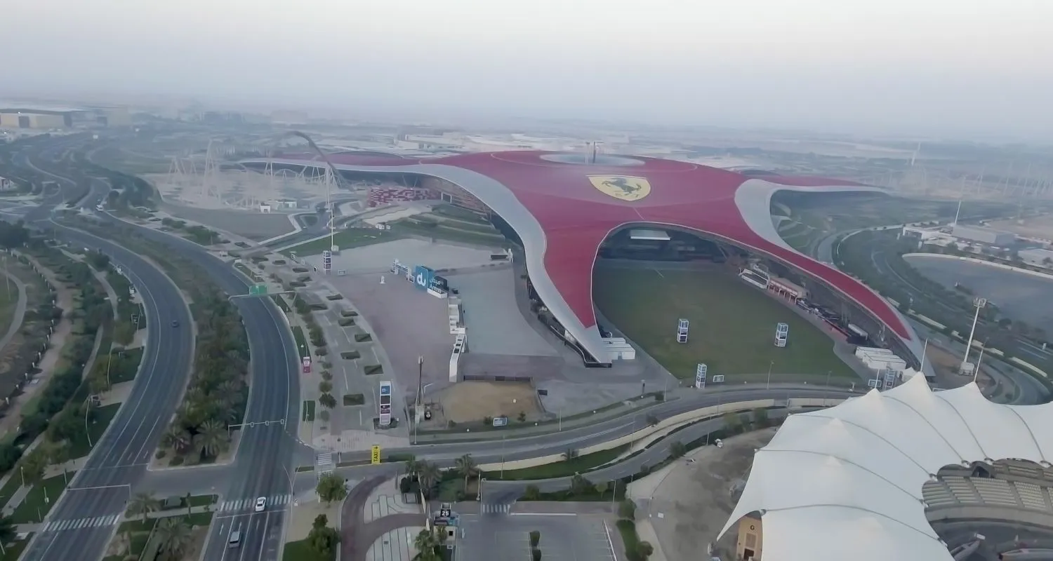 Ferrari World Abu Dhabi aerial scene showcasing one of the city’s top Abu Dhabi attractions