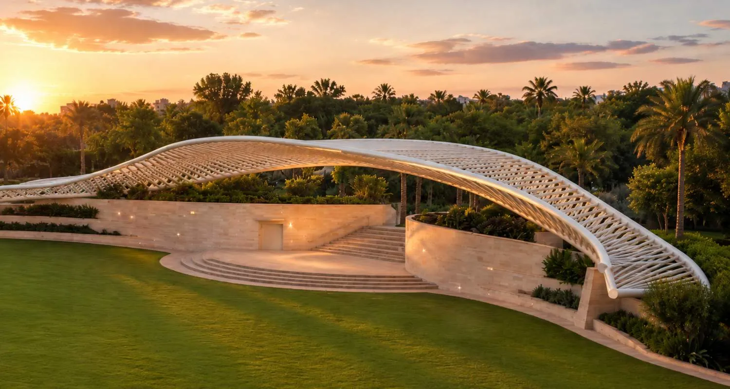 Open-air amphitheatre and lawn at Umm Al Emarat Park in Abu Dhabi